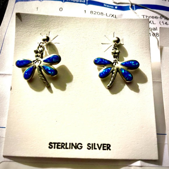 Opal Dragonfly Earring Necklace Set Sterling Silver Southwest Indian Foundation - Picture 1 of 4